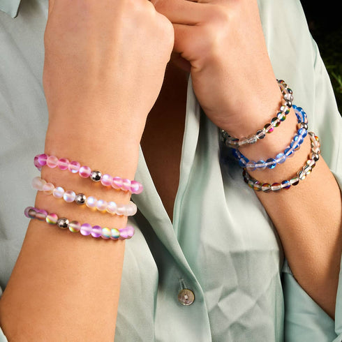 Andromède bleue | Argent | Bracelet de perles de verre galaxie